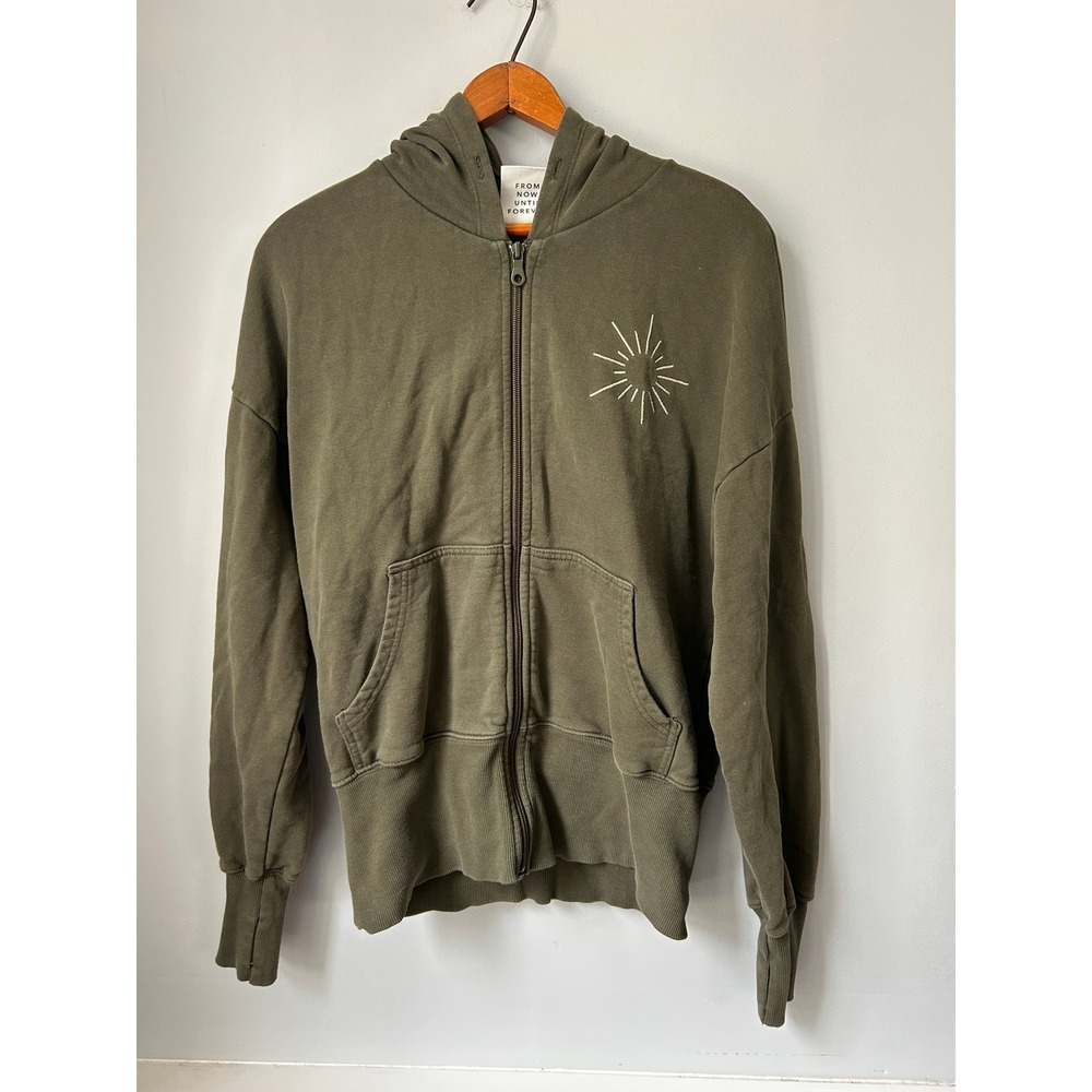 OFFLINE by Aerie Womens Olive Green Sunburst Embroidered Zip Up Hoodie XS